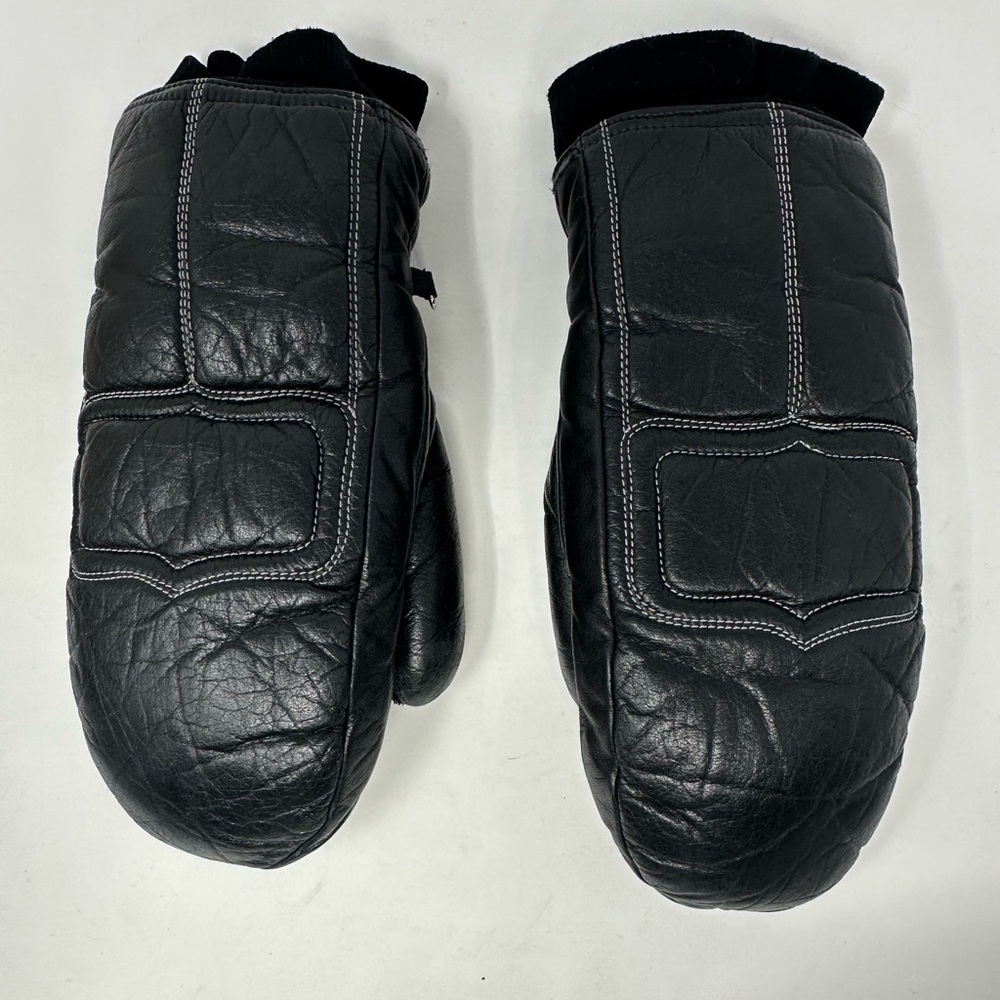ARIS Men’s Black Leather Mittens Gloves Warm‎ Lining Size Small